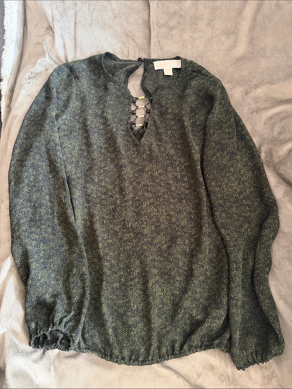 Michael Kors Womens Dark Green Lace-Up Knit Top
